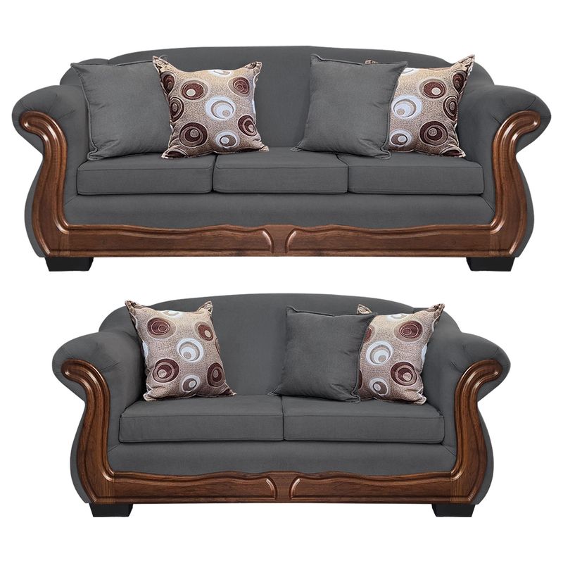 AMERICA DECORA - Living Con Resorte Estructural 7 Personas Búfalo 4+3 Chenille Gris X