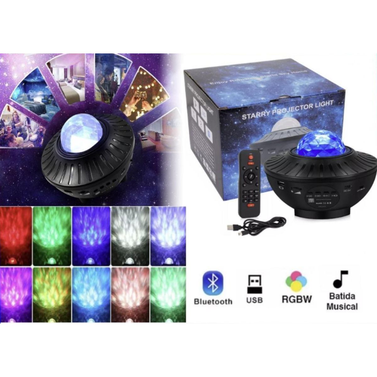 GENERICO - Lámpara Proyector Multicolor Y Parlante Con Luz LED