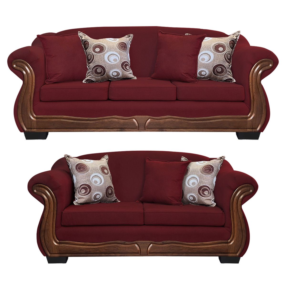 AMERICA DECORA - Living Con Resorte Estructural 7 Cuerpos Búfalo 4+3 Chenille Rojo X