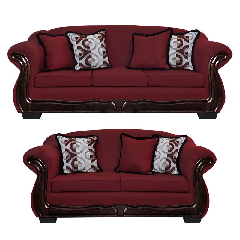 AMERICA DECORA - Living Con Resorte Estructural 7 Cuerpos Búfalo 4+3 Chenille Rojo