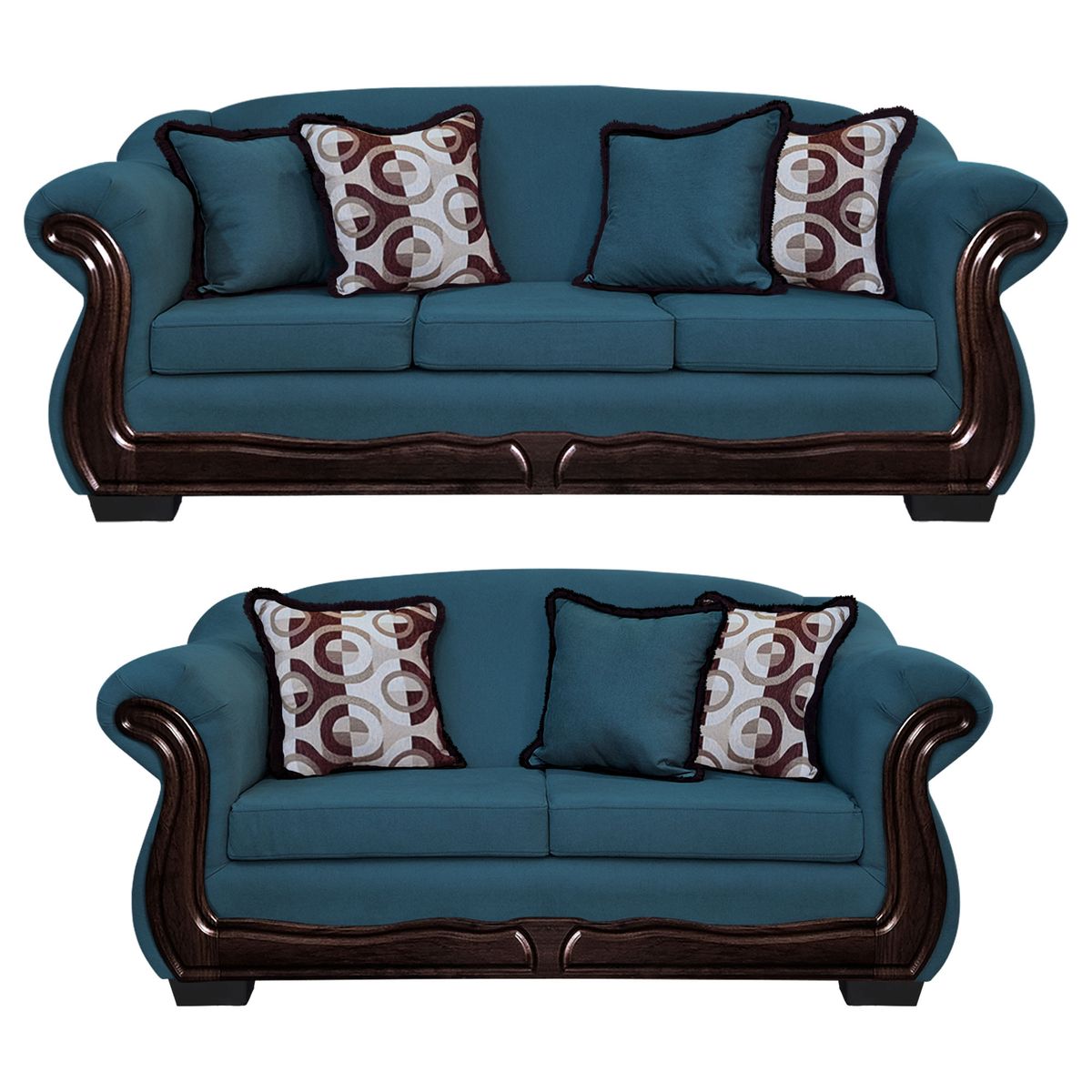 AMERICA DECORA - Living Con Resorte Estructural 7 Cuerpos Búfalo 4+3 Chenille Azul Petróleo