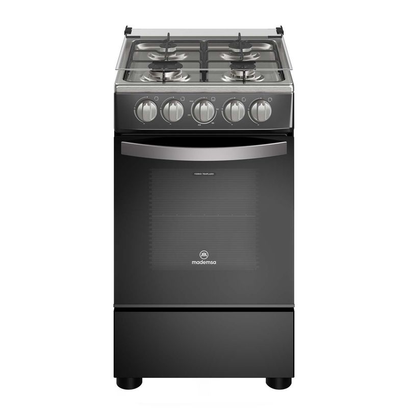MADEMSA - Cocina a Gas 4 Platos LimpiaFácil y Tapa Vidrio FM4LP Negra