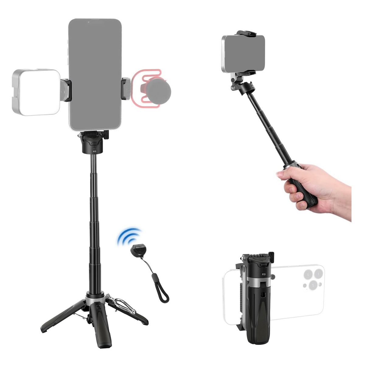 AZULAMAR - Palo Selfie Trípode Remoto Viaje Plegable Para Celular 16 15 Pro Max