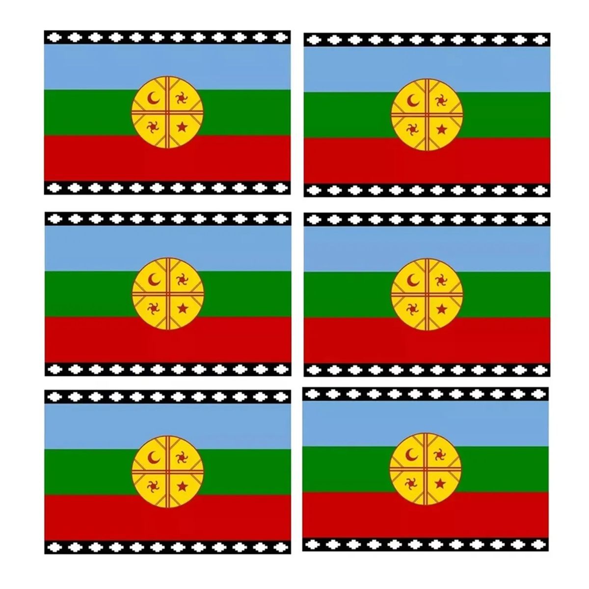 GENERICO - Pack X6 Bandera Mapuche Chilena Bandera Chile Mediana 90x145