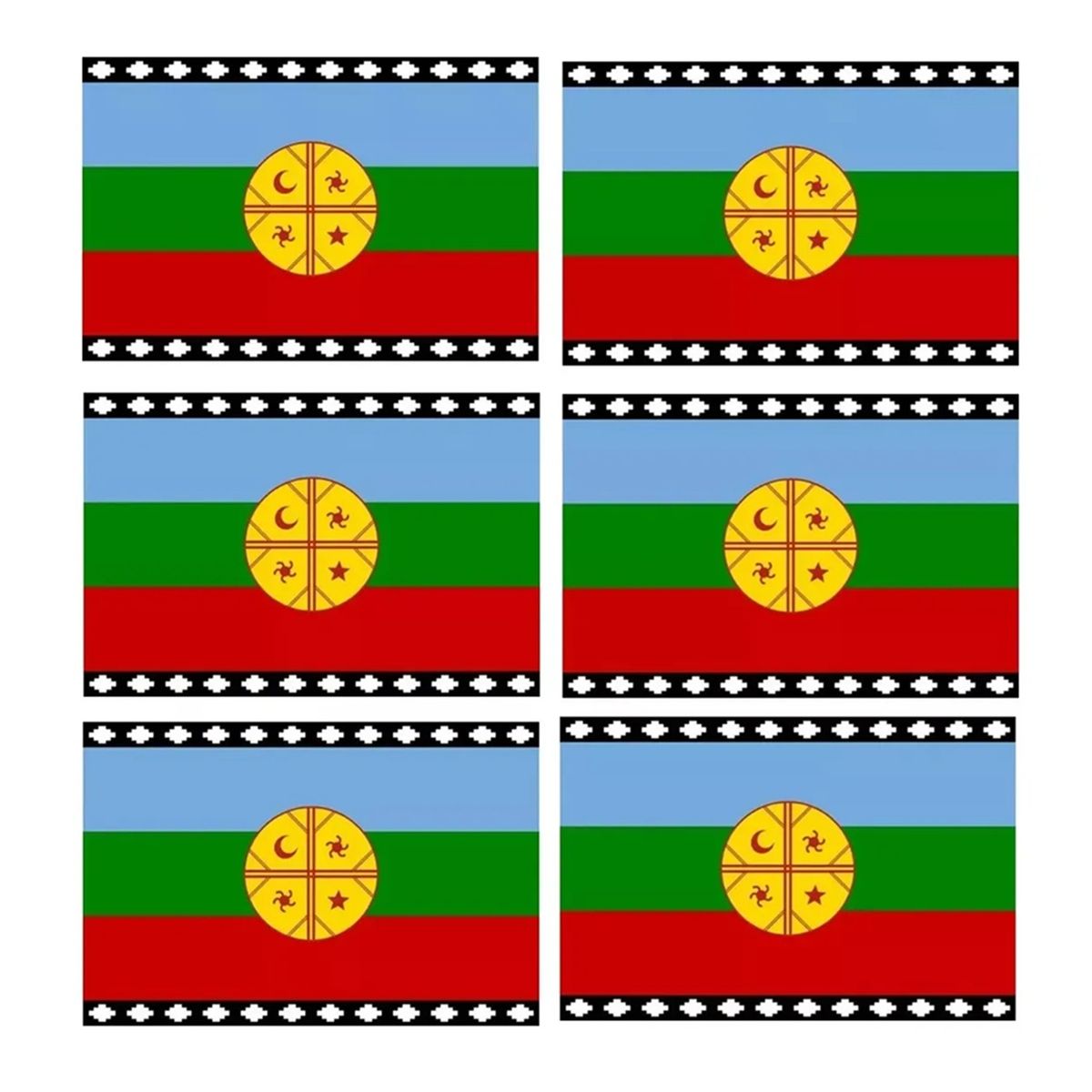 GENERICO - Pack X6 Bandera Mapuche Chilena Bandera Chile Mediana 90x145