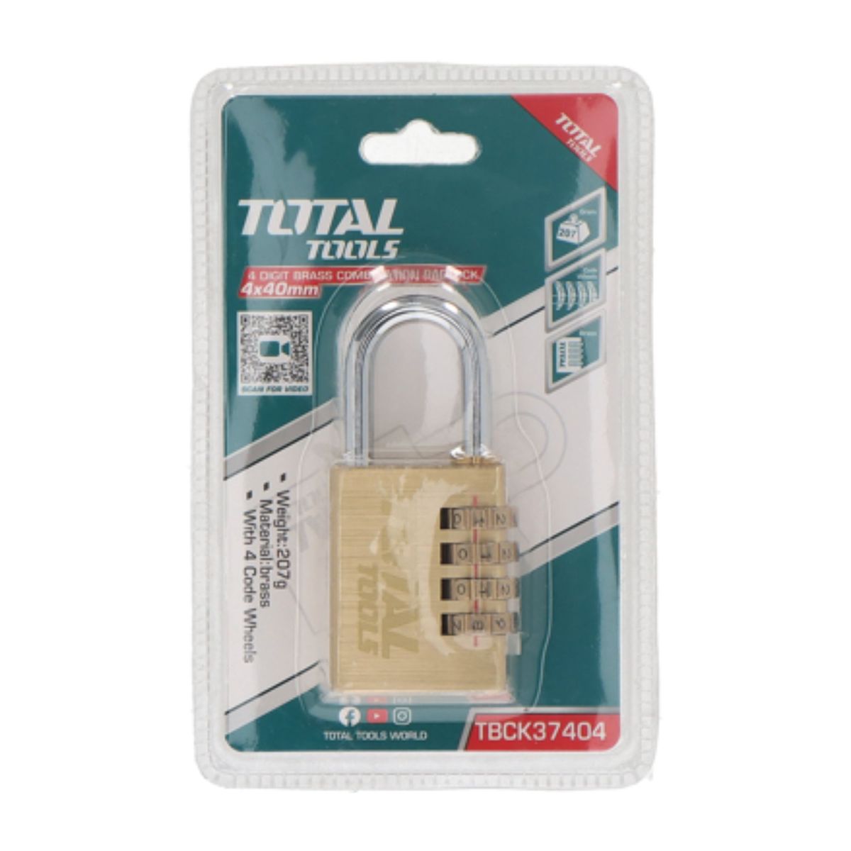 TOTAL TOOLS - Candado de Combinación 4 dígitos 4x40mm Total
