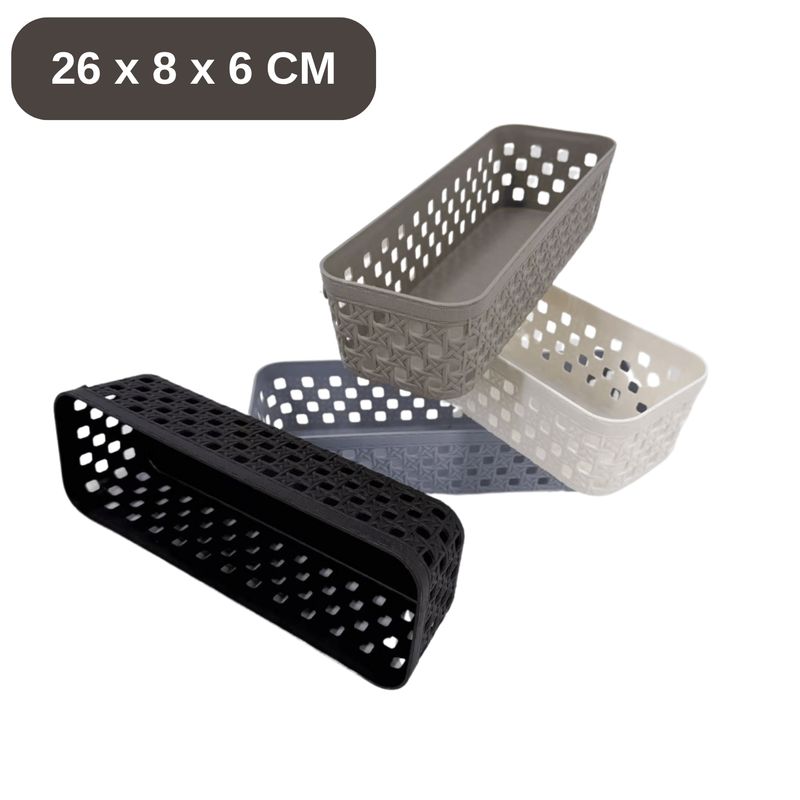 HOMESTAR - Cesta Organizadora Plástica Rectangular 26x8x6 cm - Blanco
