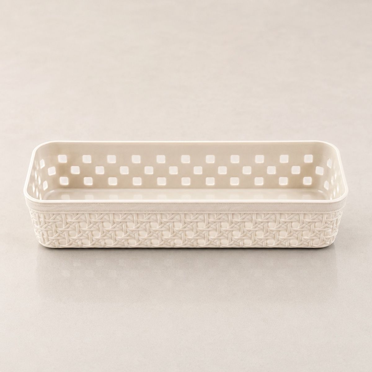 HOMESTAR - Cesta Organizadora Plástica Rectangular 26x8x6 cm - Beige