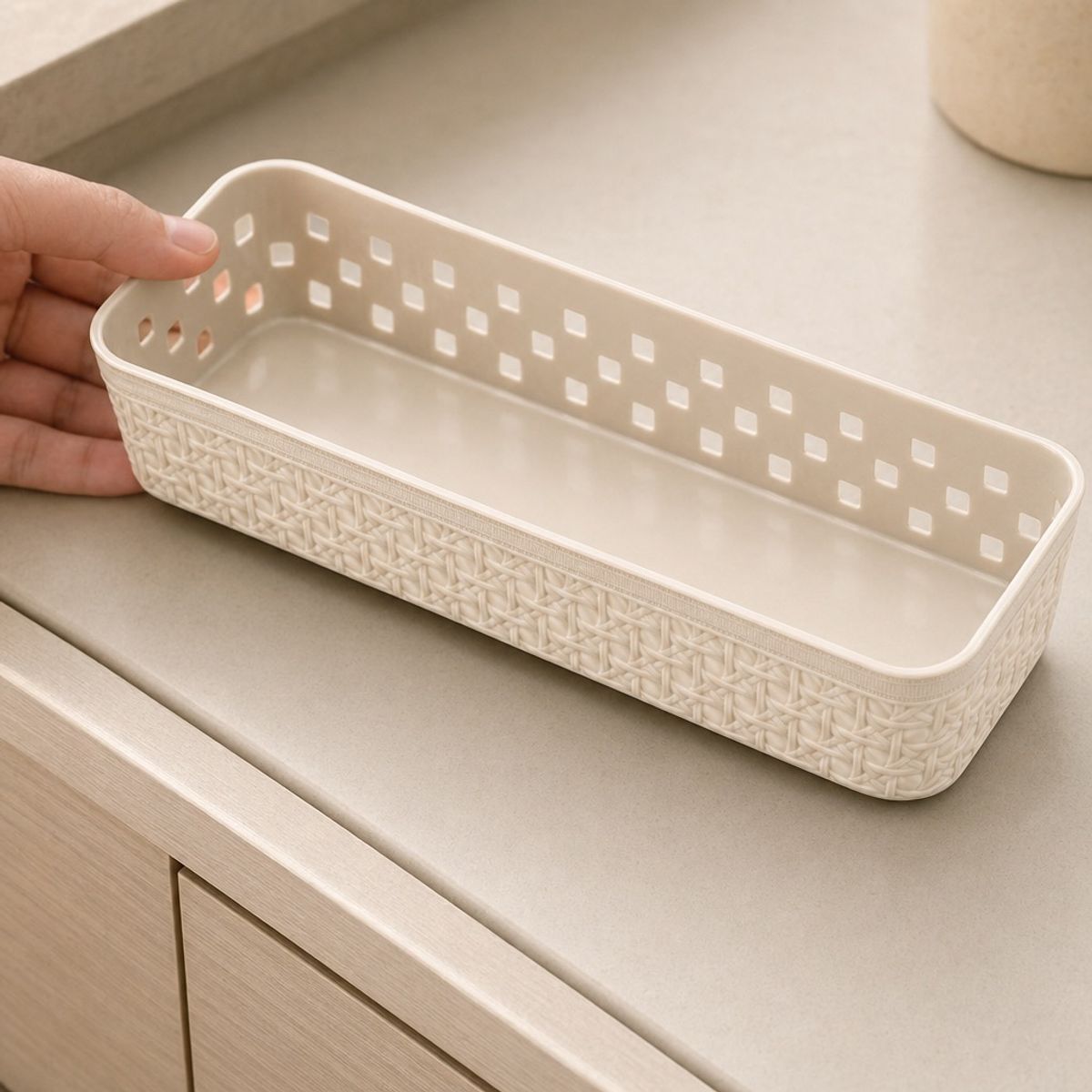 HOMESTAR - Cesta Organizadora Plástica Rectangular 26x8x6 cm - Beige