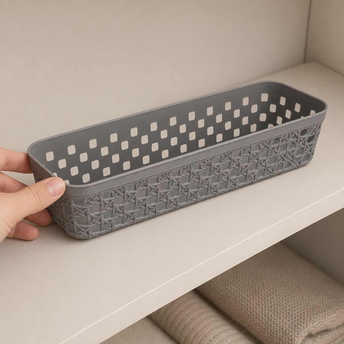 HOMESTAR - Cesta Organizadora Plástica Rectangular 26x8x6 cm - Gris