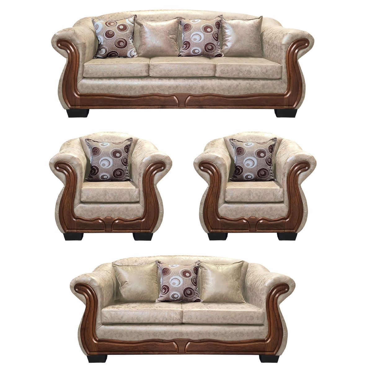 AMERICA DECORA - Living Con Resorte Estructural Búfalo 9 Cuerpos 4+3+1+1 PU Envejecido Beige X