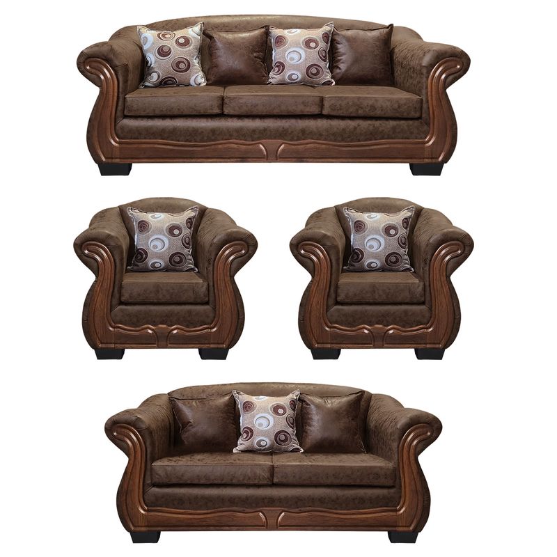 AMERICA DECORA - Living Con Resorte Estructural Búfalo 9 Cuerpos 4+3+1+1 PU Envejecido Café Claro X