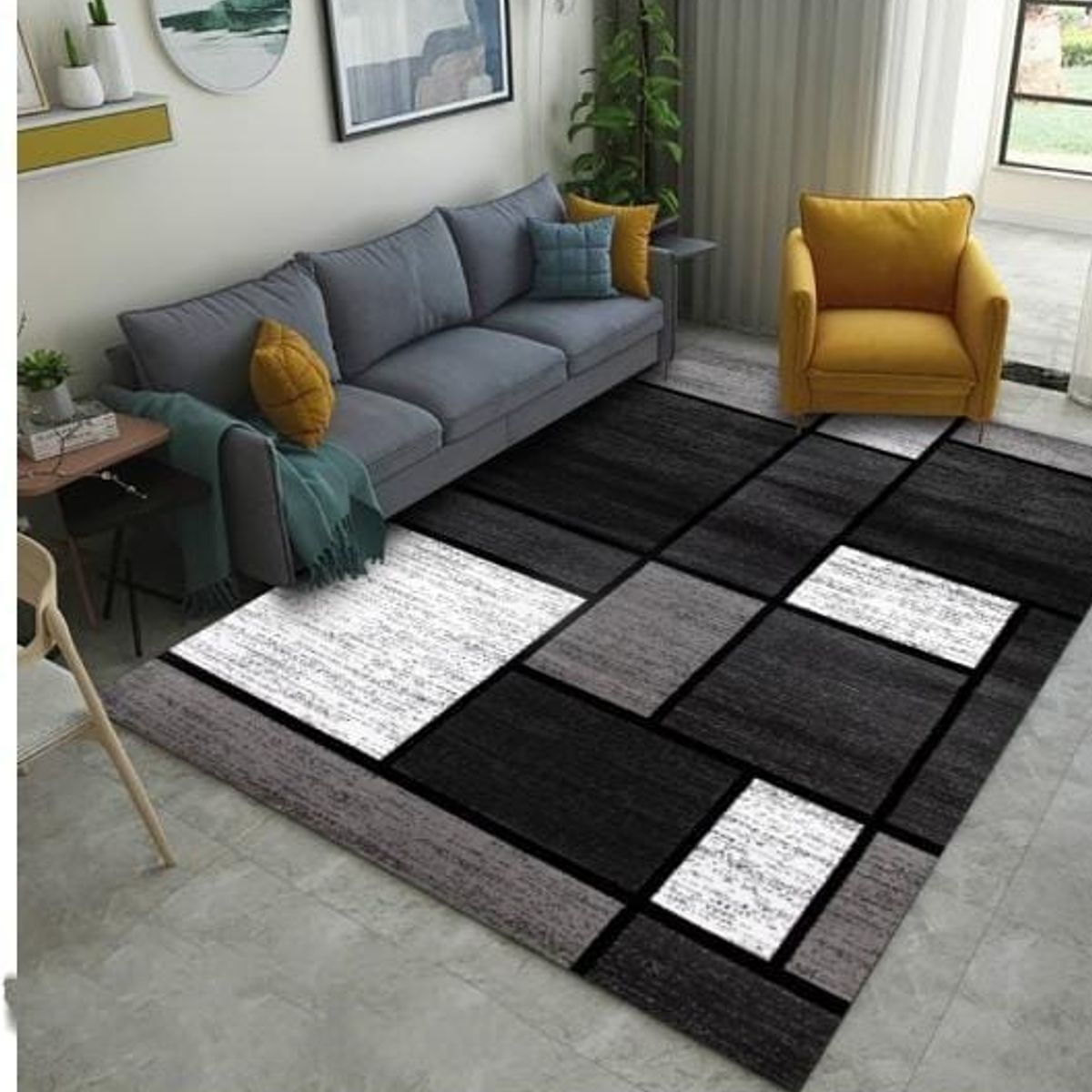 GENERICO - ALFOMBRA TETRIS NEGRO MODERNA ELEGANTE  DECORATIVA 200X240 CASA MIO