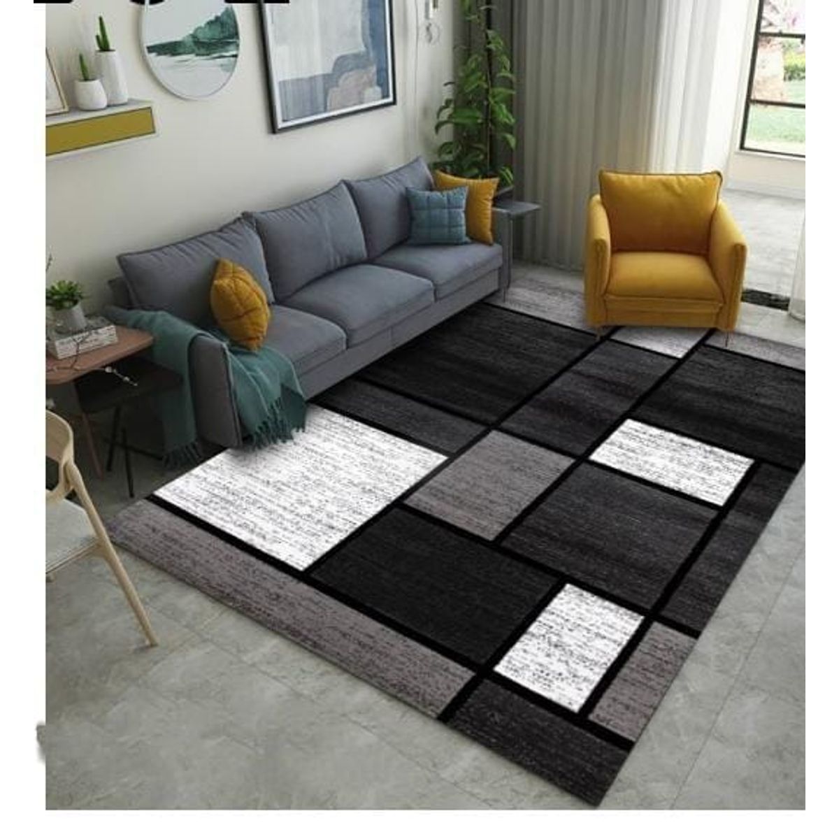 GENERICO - ALFOMBRA TETRIS NEGRO MODERNA ELEGANTE  DECORATIVA 200X240 CASA MIO