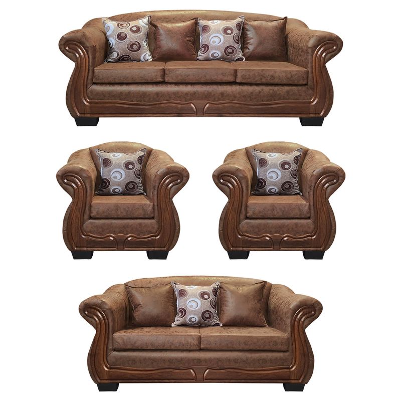 AMERICA DECORA - Living Con Resorte Estructural Búfalo 9 Cuerpos 4+3+1+1 PU Envejecido Terracota X