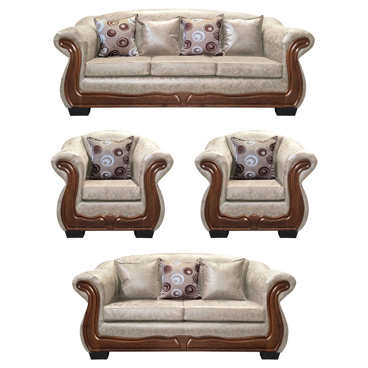 AMERICA DECORA - Living Con Resorte Estructural Búfalo 9 Cuerpos 4+3+1+1 PU Envejecido Blanco X