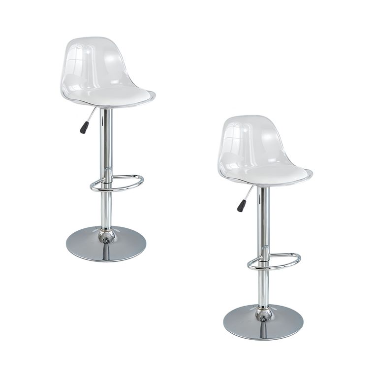 Pack 2 Sillas Piso Bar Blanca Regulable Respaldo YC228 Provi Blanco