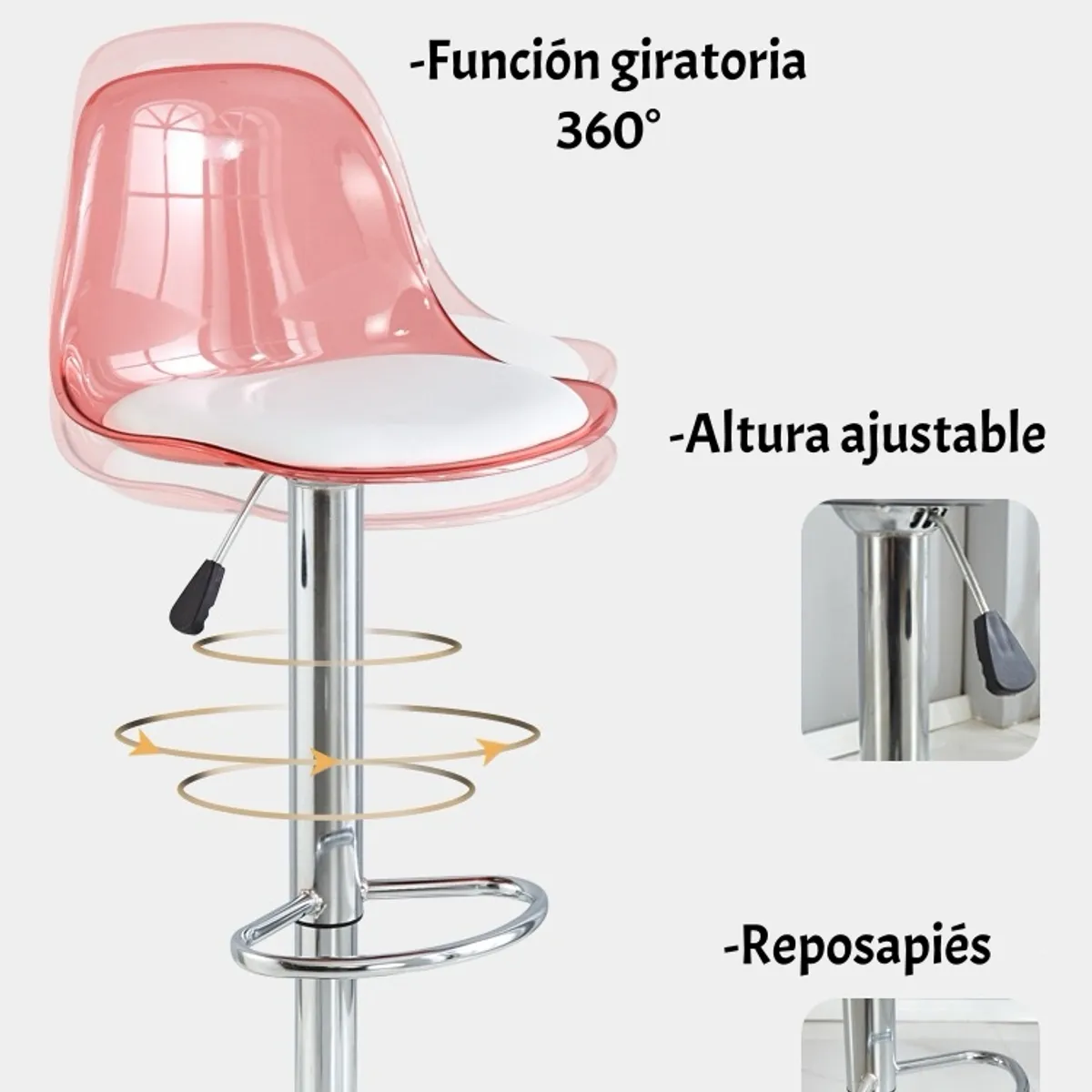 LUBABYCAS - Pack 2 Sillas Piso Bar Blancas Altura Regulable Con Respaldo Lubabycas