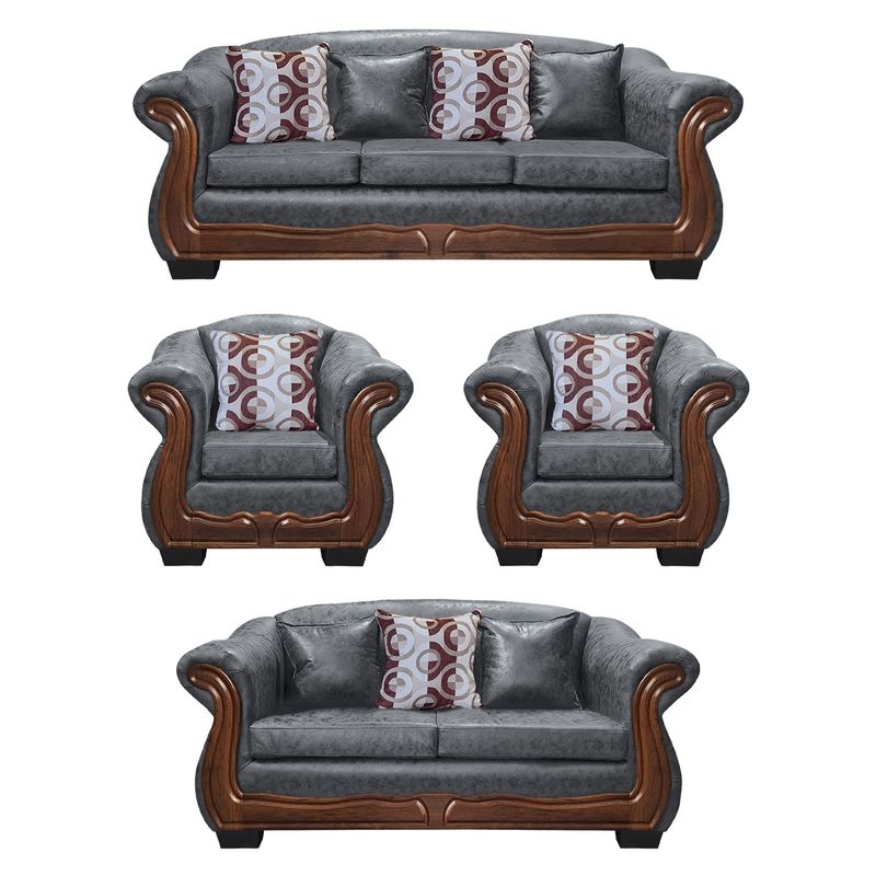 AMERICA DECORA - Living Con Resorte Estructural Búfalo 9 Personas 4+3+1+1 PU Envejecido Gris X