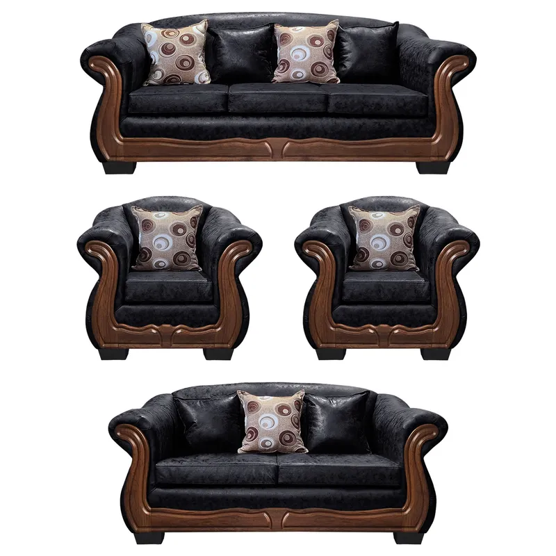 AMERICA DECORA - Living Con Resorte Estructural Búfalo 9 Cuerpos 4+3+1+1 PU Envejecido Negro X