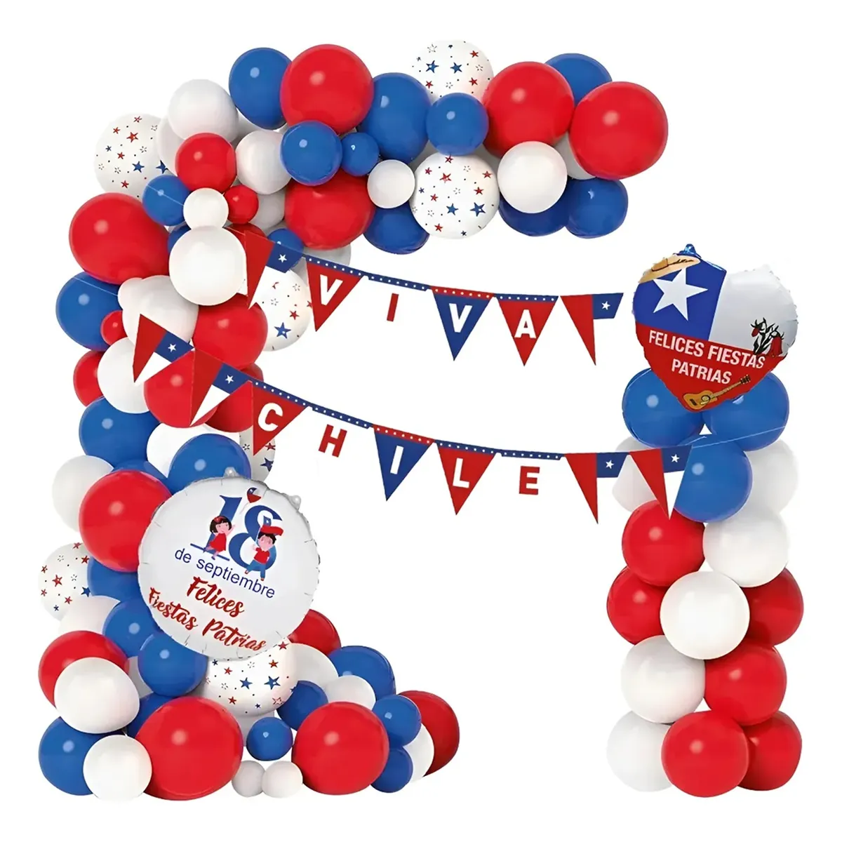 GENERICO - X2 Set Decoración Globos Viva Chile Fiestas Patrias Decora