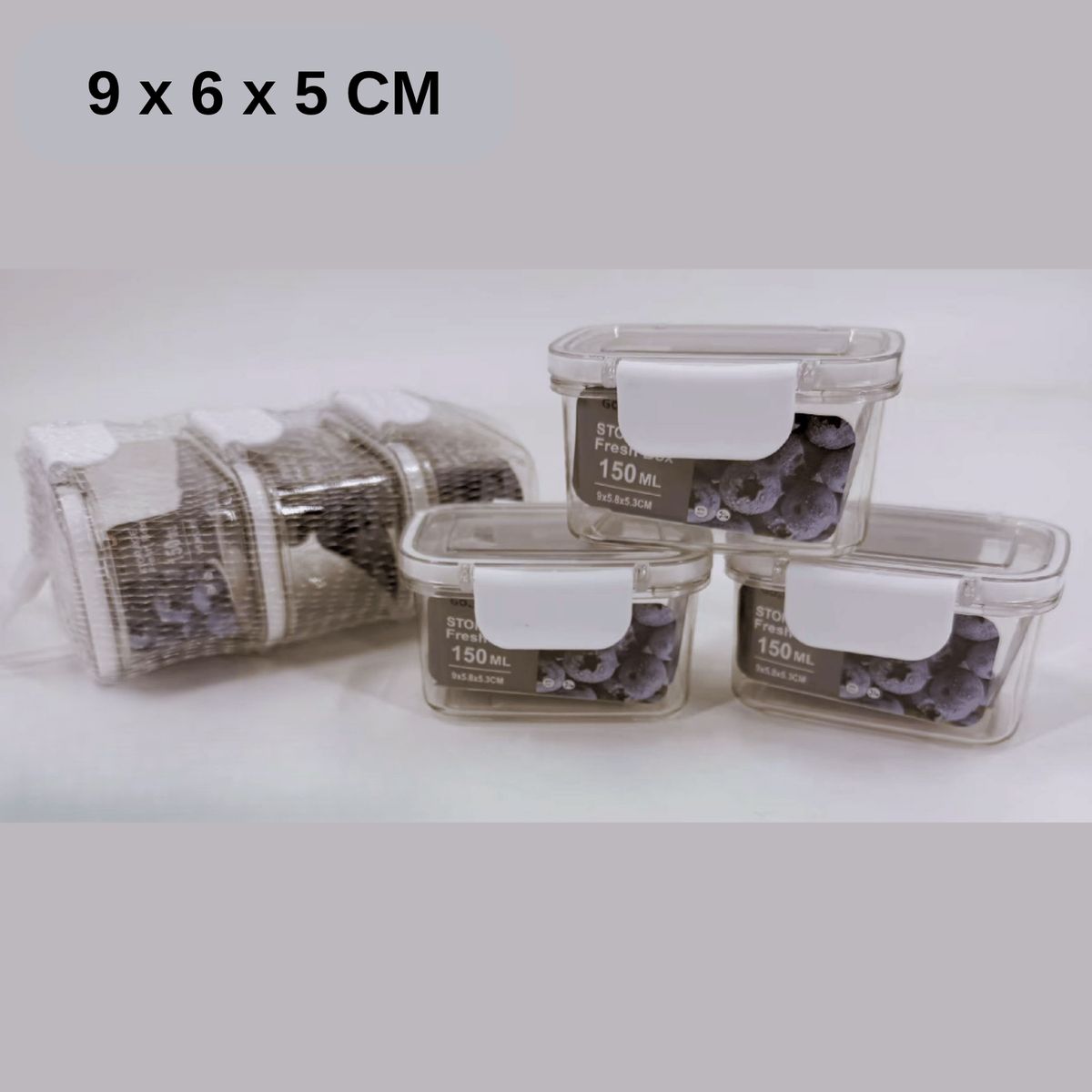 HOMESTAR - Pack de 3 Contenedor de Vidrio Hermético Cuadrado - 150 ml