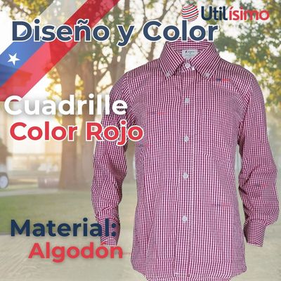 Imagen 2 del producto Camisa Huaso Cuadrillé Algodón Niño Juvenil Color Rojo