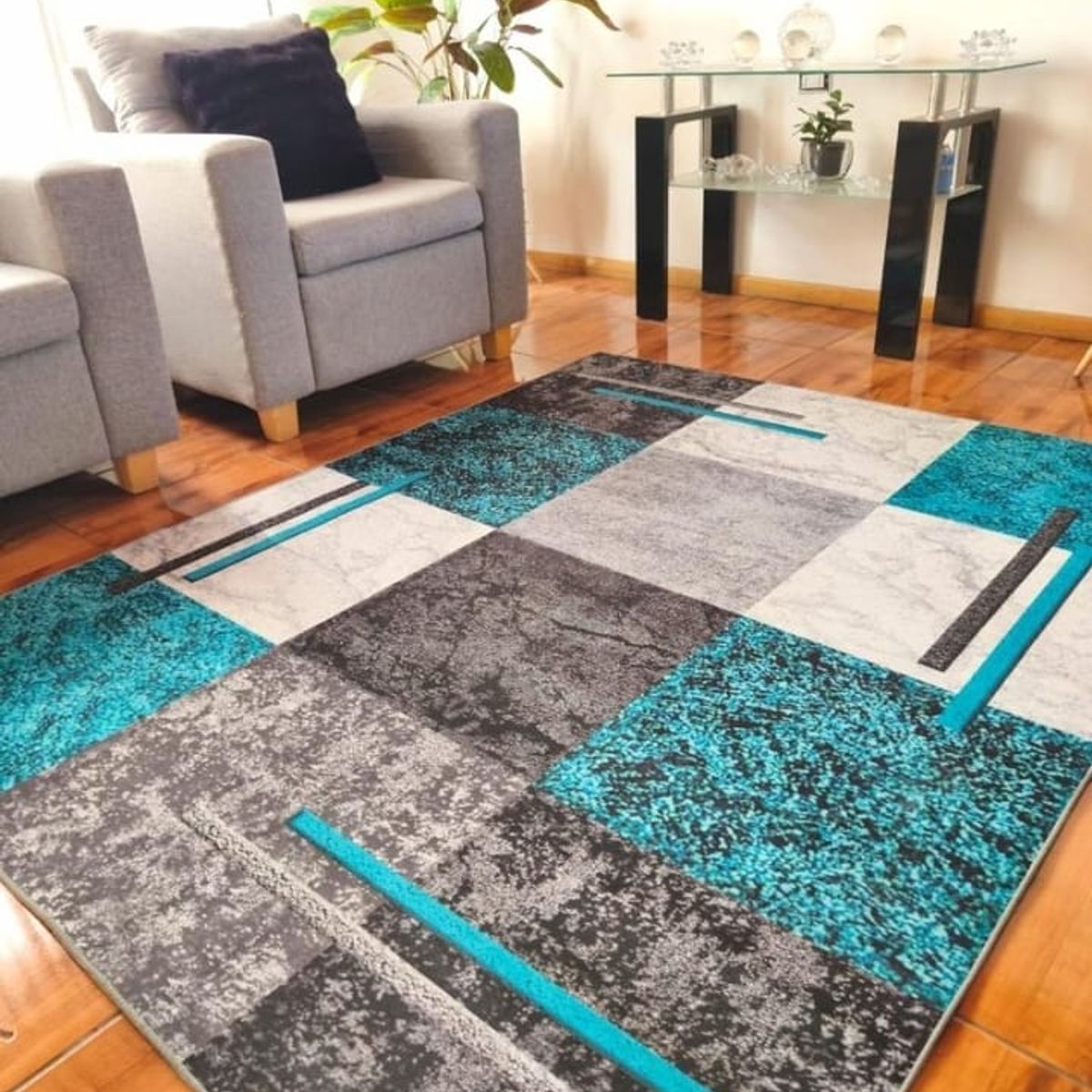 ALFOMBRA CUADRO TURQUESA MODERNA ELEGANTE  200X240 CASA MIO, marca GENERICO - Foto 2