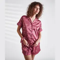 LOUNGE - Set Pijama Camisero Satinado Palmeras