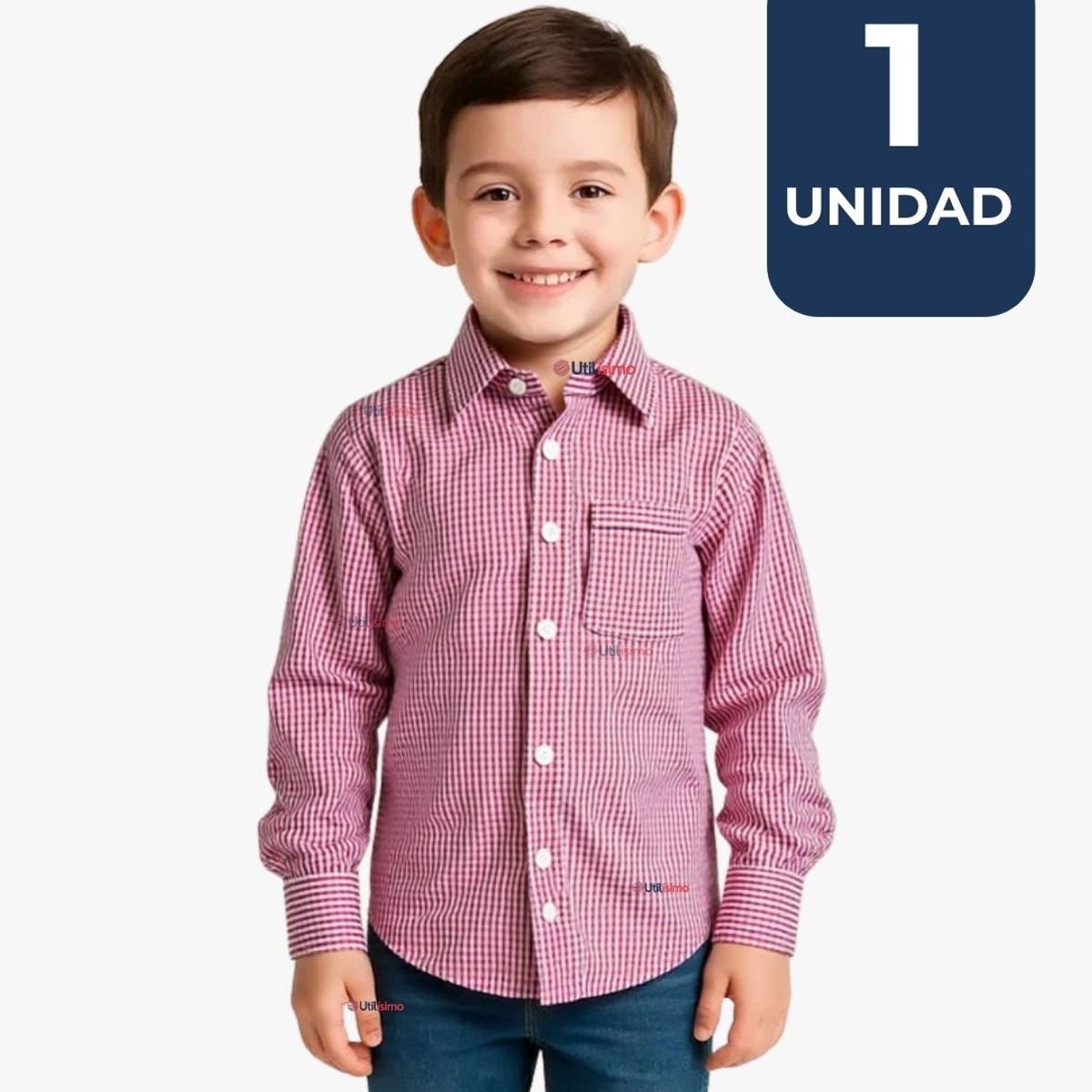 UTILISIMO - Camisa Huaso Cuadrillé Algodón Niño Juvenil Color Rojo