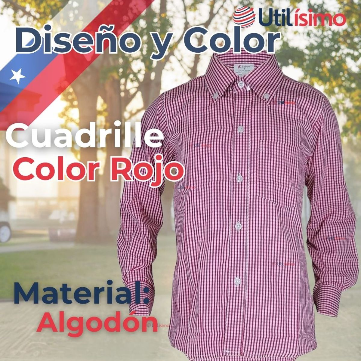 UTILISIMO - Camisa Huaso Cuadrillé Algodón Niño Juvenil Color Rojo