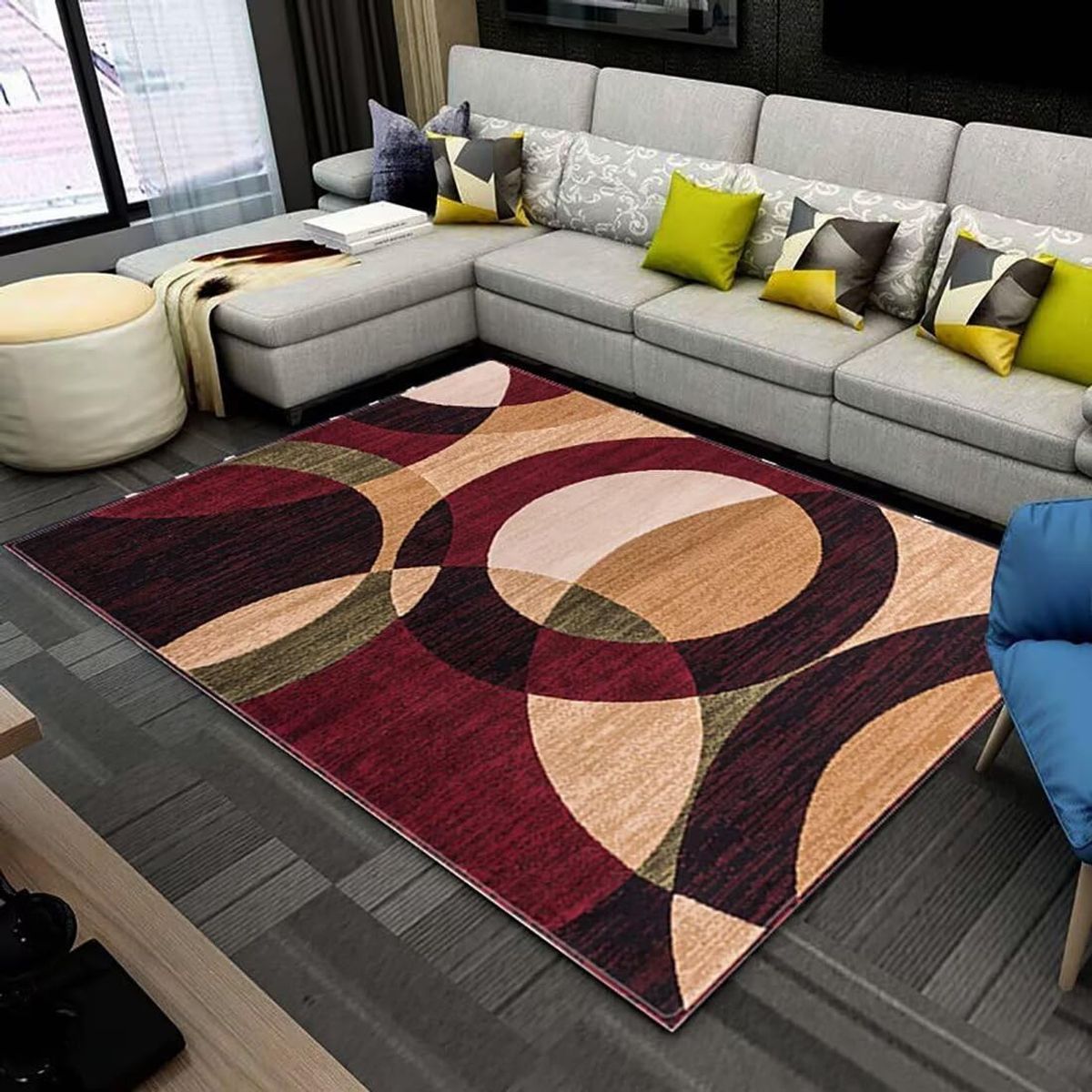 GENERICO - ALFOMBRA BURDEO CIRCULOS MODERNA ELEGANTE  200X240 CASA MIO