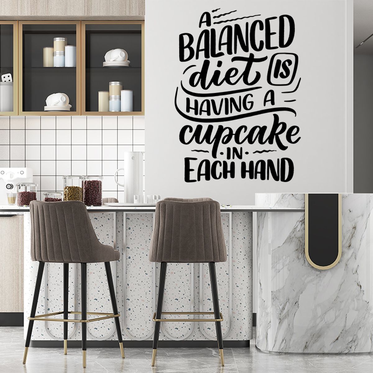 GENERICO - Frase Deco A Balanced Diet Is Having A Cupcake FR‑11020
