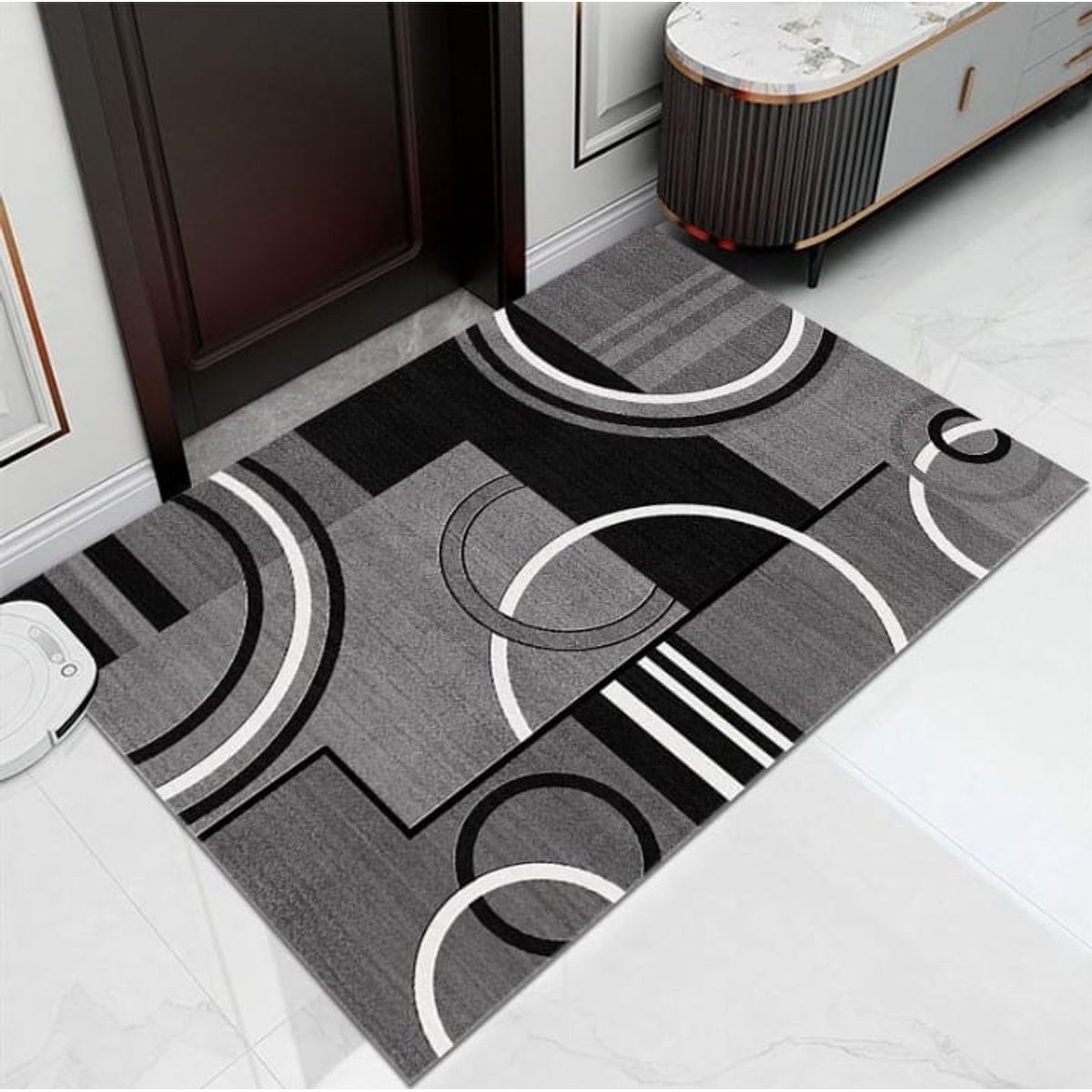GENERICO - ALFOMBRA GRIS CIRCULOS GEOMETRIC MODERNA ELEGANTE  200X240 CASA MIO