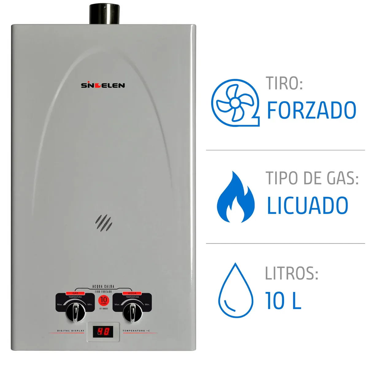 Calefont 10 Litros Gas Licuado Tiro Forzado CFF-100GLSI, marca SINDELEN - Foto Principal