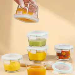 HOMESTAR - Set de 3 Contenedores Vidrio Herméticos Cuadrados - 160 ml