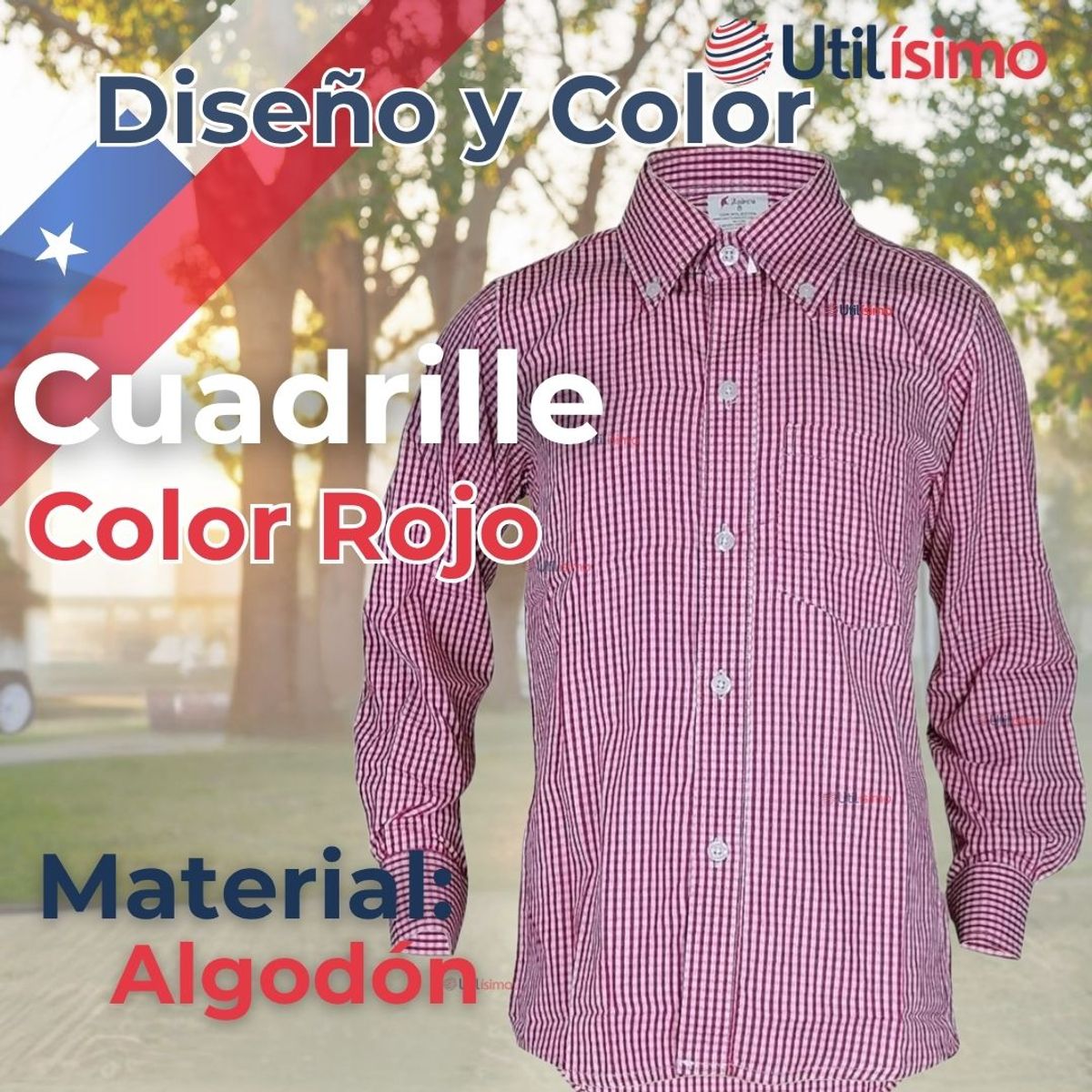 UTILISIMO - Camisa Huaso Cuadrillé Algodón Niño Juvenil Color Rojo