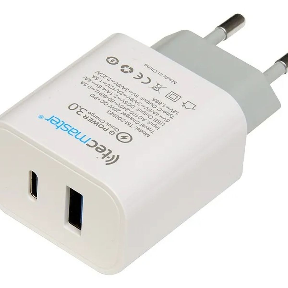 TECMASTER - Cargador Usb C Y Usb Carga Rápida 20w Certificado SEC Incluye cable