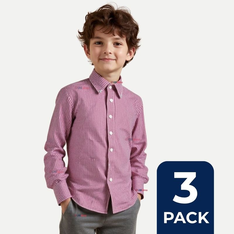 UTILISIMO - Pack 3 Camisa Huaso Cuadrillé Algodón Niño Juvenil Color Rojo