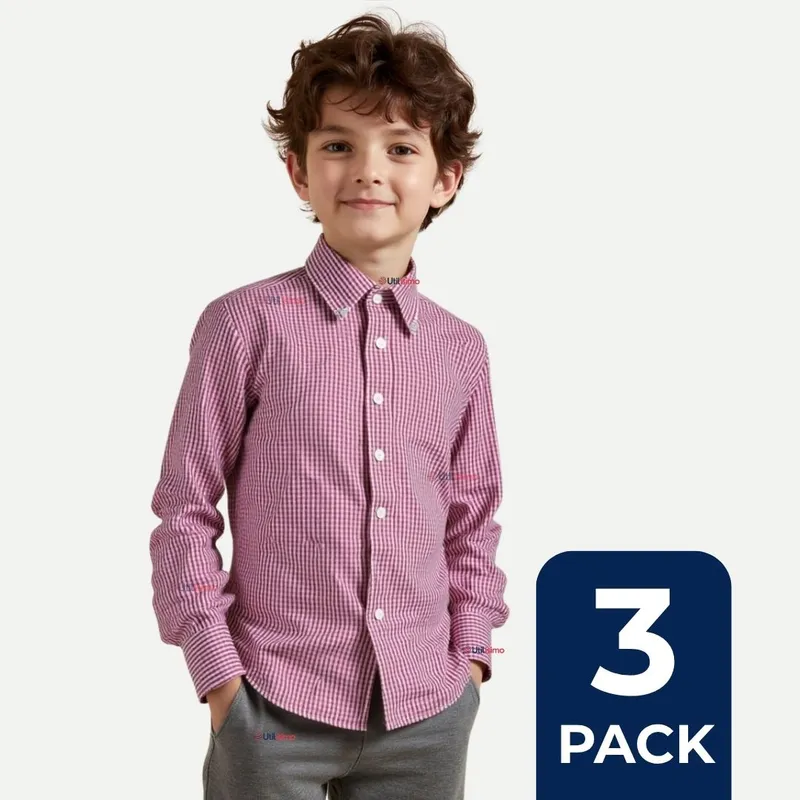 UTILISIMO - Pack 3 Camisa Huaso Cuadrillé Algodón Niño Juvenil Color Rojo