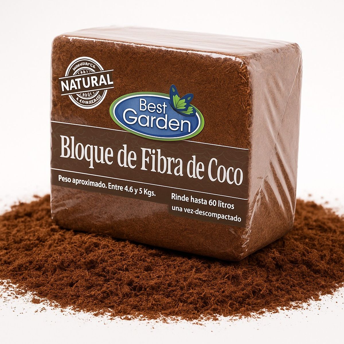 BEST GARDEN - Fibra De Coco. Bloque 5kg Aprox. Rinde Hasta 60 Lt.