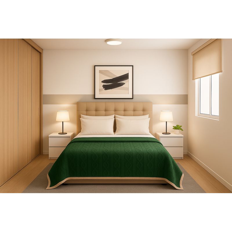 ARMONIA - Cobija Sherpa verde diseño geométrico 160x220 microfibra abrigadora premium