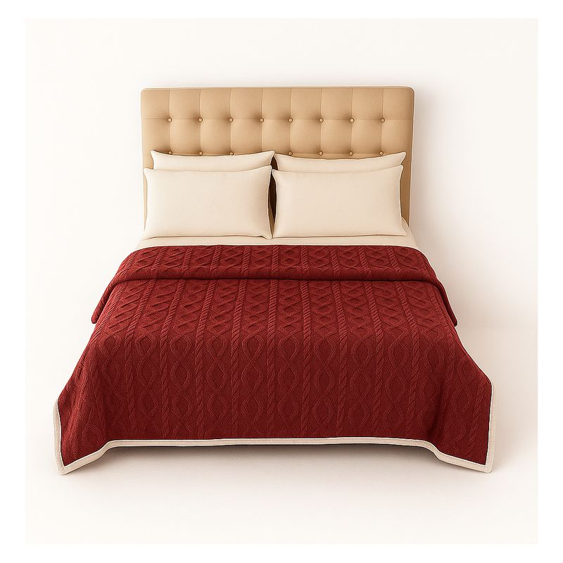 ARMONIA - Manta Sherpa burdeo diseño geométrico 160x220 ultra suave cama sofá