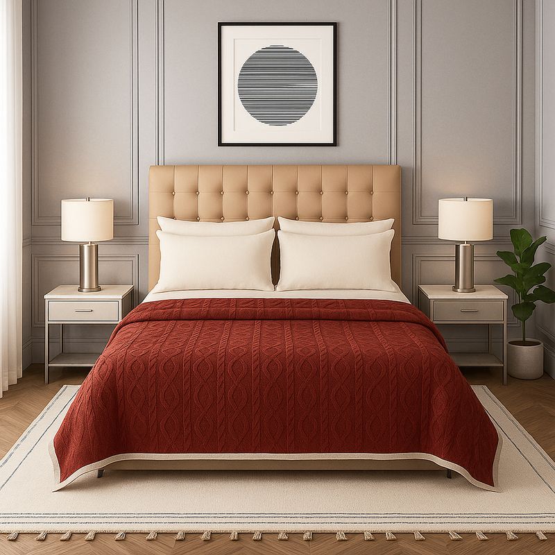 ARMONIA - Frazada Sherpa burdeo 160x220 patrón geométrico doble faz dormitorio