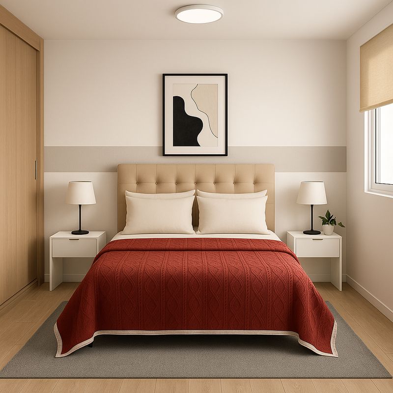 ARMONIA - Manta reversible Sherpa 160x220 diseño geométrico burdeo hogar moderno