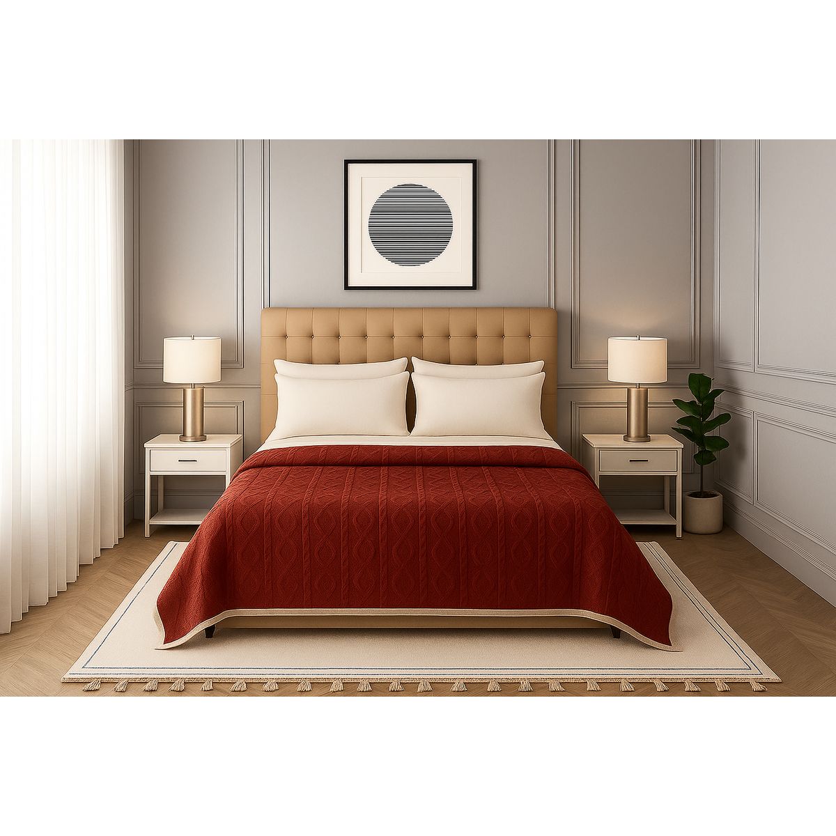 ARMONIA - Cobija Sherpa burdeo 160x220 diseño geométrico microfibra premium