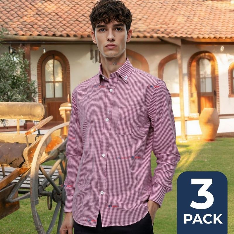UTILISIMO - Pack 3 Camisa Huaso Cuadrillé Algodón Niño Juvenil Color Rojo
