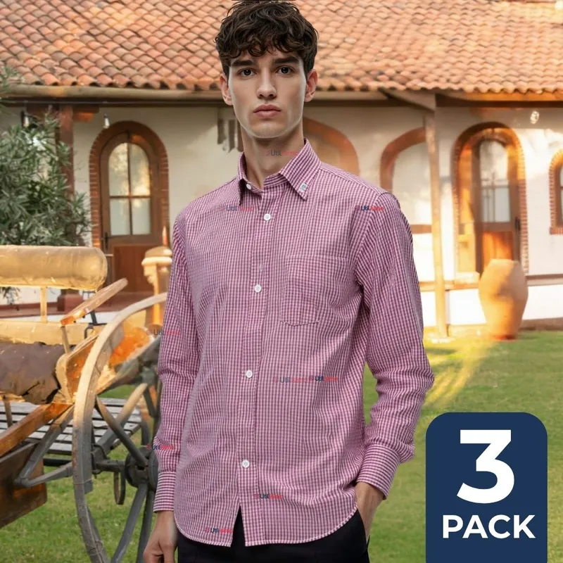 UTILISIMO - Pack 3 Camisa Huaso Cuadrillé Algodón Niño Juvenil Color Rojo