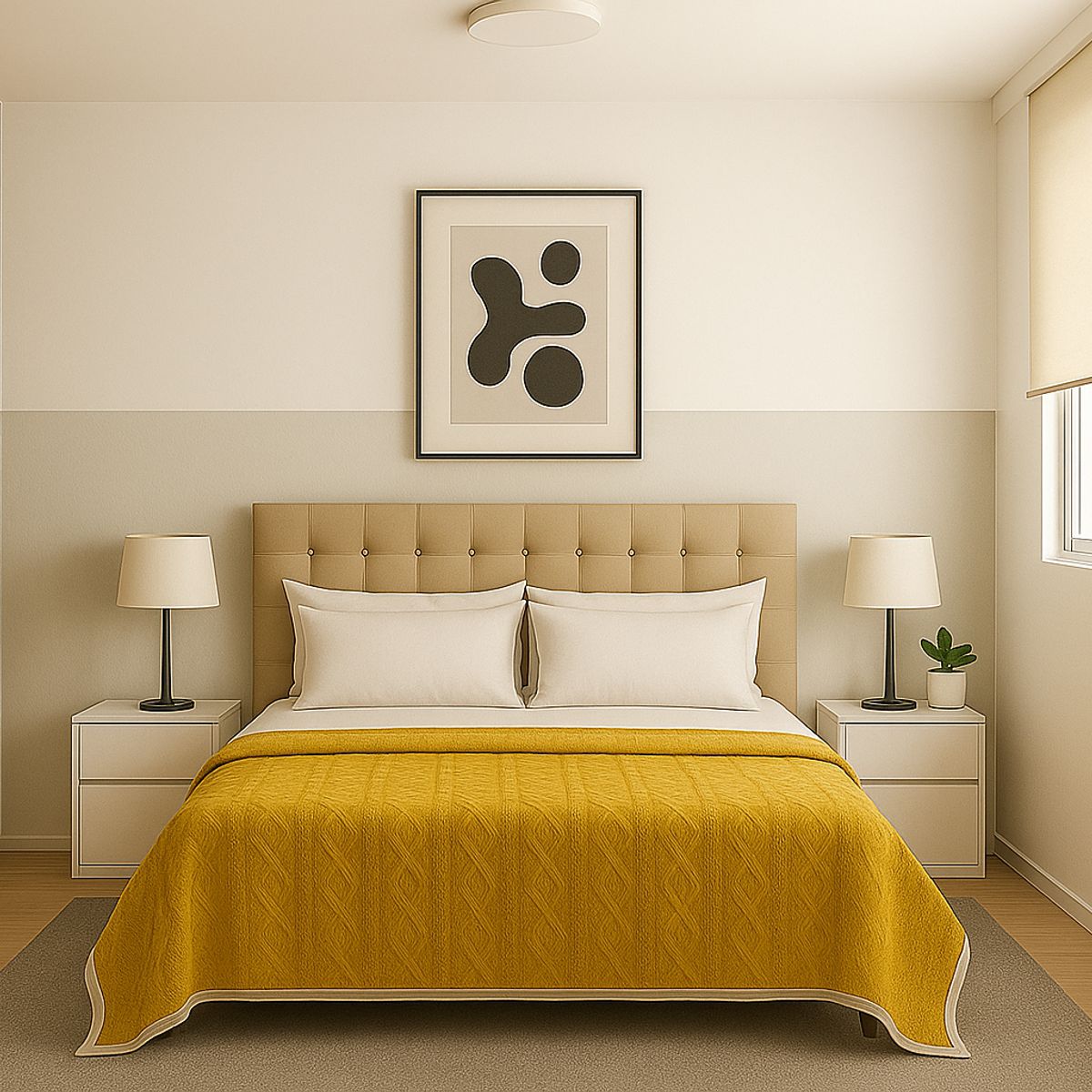 ARMONIA - Cobija Sherpa amarilla 160x220 diseño geométrico microfibra premium