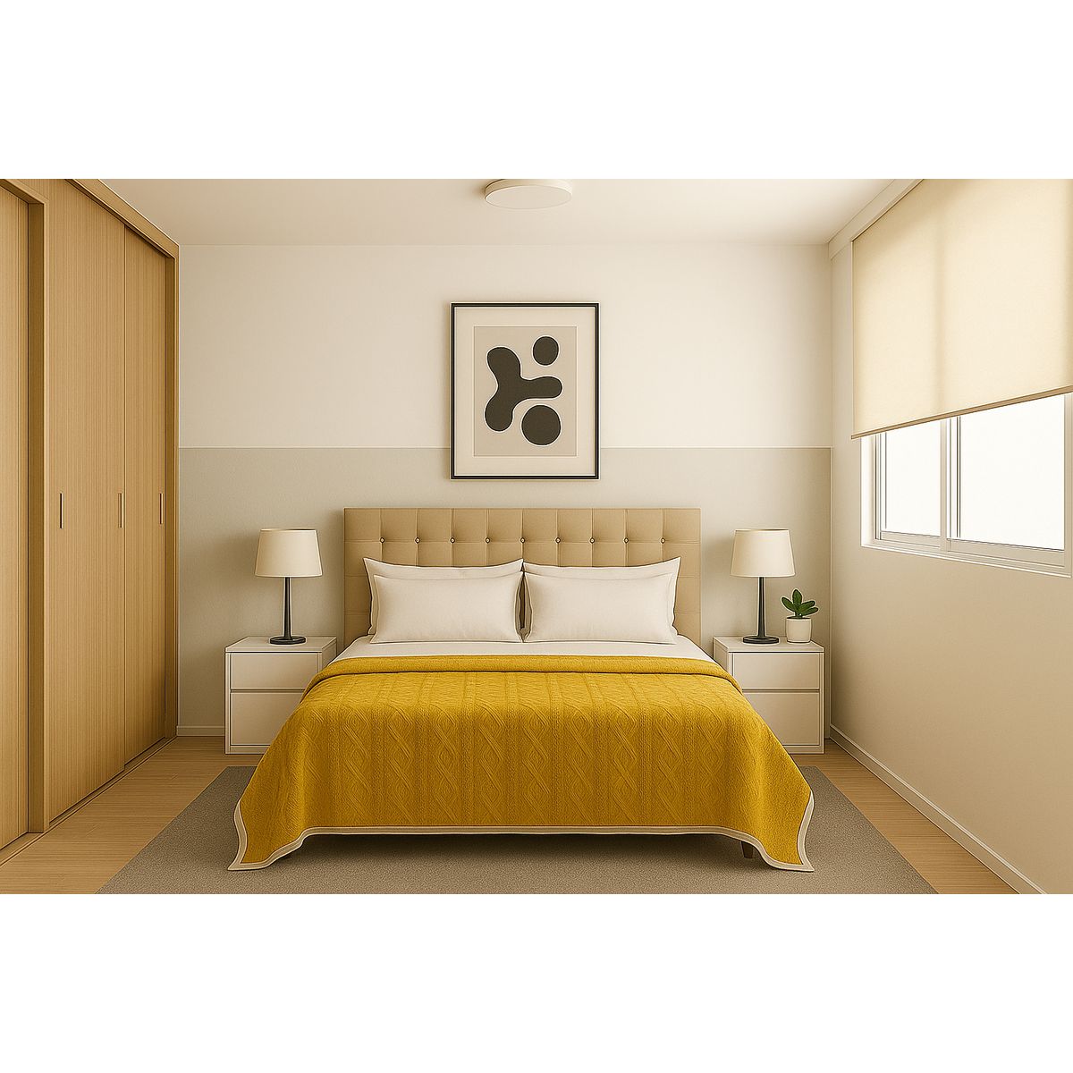 ARMONIA - Cobija Sherpa amarilla 160x220 diseño geométrico microfibra premium